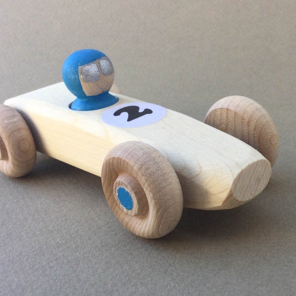 Blue RAINBOW RACER, #2.  Wooden toy race car.