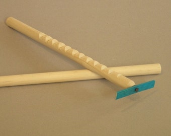 Hooey Stick with BLUE wooden spinner.  Also called a whimydiddle or gee-haw stick.  A natural wood toy.