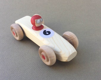 Red RAINBOW RACER, #6.  Wooden toy race car.