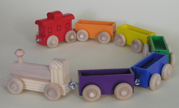 Wooden Toy Train The Rainbow Train Etsy