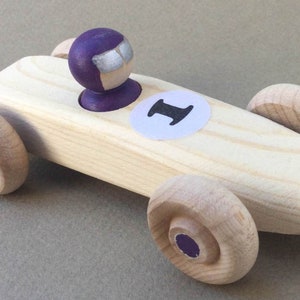 Purple RAINBOW RACER, #1.  Wooden toy race car.
