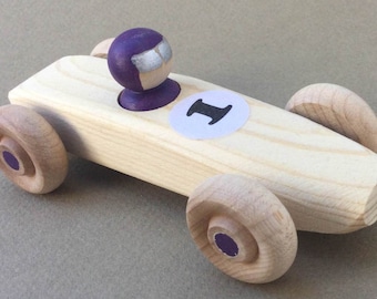 Purple RAINBOW RACER, #1.  Wooden toy race car.