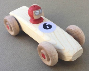 Red RAINBOW RACER, #6.  Wooden toy race car.