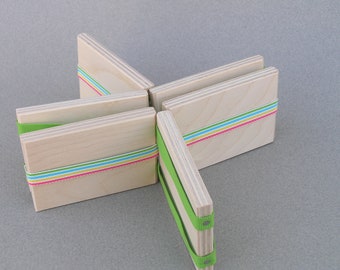 Jacob's Ladder with Multi-colored ribbons #18.  A wooden toy.