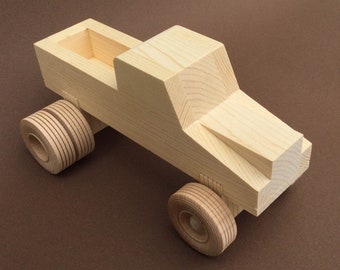 Wooden toy monster, pick up truck.  Unpainted in the natural wood and with FREE SHIPPING.