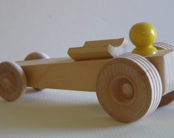 Wooden Toy Drag Racer - Yellow Driver