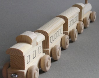 Wood Train.  Wood Passenger Train.  A handmade toy.  A natural wood toy.