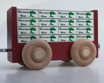 Red Lumber Car for wooden toy trains.