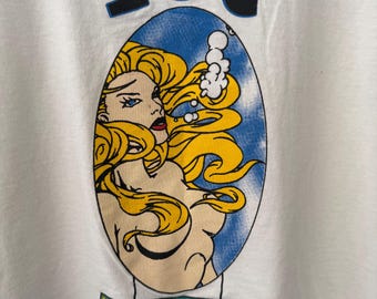 T-shirt vintage IBC Dave Nelson Pro Model – Maglietta grafica anni '90 – Maglietta con grafica pin-up bionda retrò – Prodotta negli Stati Uniti da Tultex