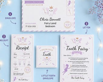 Editable Tooth Fairy Letter, Receipt, Envelope & Tooth Holder Kit (Digital Download) | First Tooth Lost | lost tooth kit
