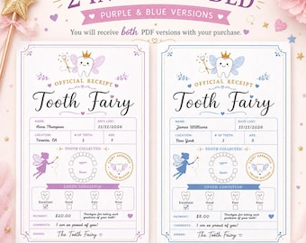 Tooth Fairy Letter Printable Certificate boy and girl | First Tooth Lost | Realistic Tooth Fairy Receipt | Kids Tooth Fairy | Lost Tooth