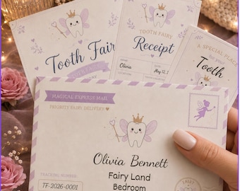 Set di busta, ricevuta e lettera per la fatina dei denti con ricordo per bambini, kit della fatina dei denti, biglietto per la fatina dei denti smarrito, modello digitale modificabile