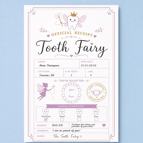 Editable Tooth Fairy Receipt Printable Certificate | First Tooth Lost | Realistic Tooth Fairy Letter | Kids Tooth Fairy Letter | Lost Tooth