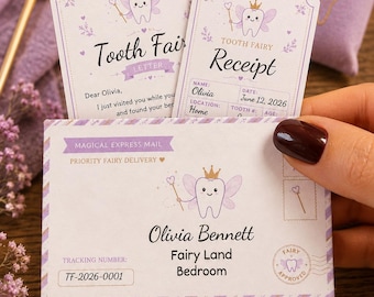 Tooth Fairy Letter Printable Receipt Fairy Visit Certificate Digital Template Editable Mini Pink Envelope Note Personalized Child Keepsake