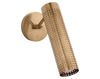 Aplique cilíndrico con orificios, aplique de pared de latón macizo hecho a mano, estilo vintage para interiores.