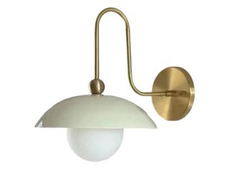 Brass Covered Disk Globe Handmade Minimalist Design Antique Finish Wall Lamp Sconce