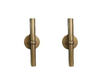 Handgefertigte Paar Messing Italienische Tube Kerzenform Wand Montiert Vintage Decor Doppelt Licht Wandleuchte