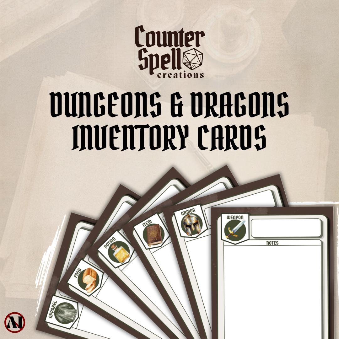 Need Inventory Cards Inventory Cards for Dungeons and Dragons - Etsy