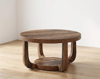 Salontafel "Eclipse" – Rond ontwerp in donker walnoothout met sculpturale voet.