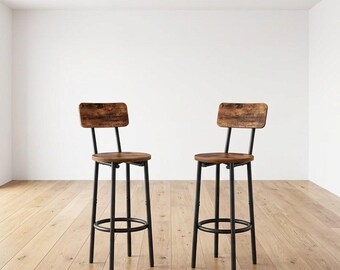 Tabouret de Bar "Eltis" – Style Industriel en Bois Vieilli & Acier Noir
