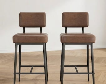 Tabouret de Bar "Everett" – Cuir Vintage & Structure Industrielle en Acier Noir