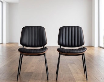 Lot de 2 chaises "Oxford" – Design Scandinave en Noyer & Similicuir Noir