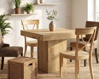 Mesa de comedor cuadrada "Roble puro" – Base central maciza