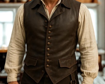 Gilet médiéval en cuir pour homme, gilet Renaissance, gilet en cuir de pirate, gilet en cuir marron vintage, gilet de costume viking