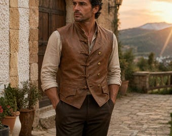 Gilet médiéval en cuir marron pour homme | Gilet en cuir Renaissance | Gilet de pirate | Gilet viking en cuir | Costume GN | Fait main