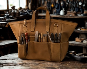 Sacoche en cuir pour outils, unisexe – Sac utilitaire robuste avec plusieurs poches de rangement, sac de travail fait main pour charpentiers