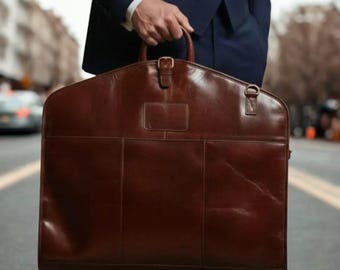 Housse en cuir pour homme - Sac de voyage pour costume marron, étui pour costume en cuir fait main, housse pour robe de mariée, sac de voyage haut de gamme