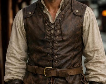 Gilet médiéval en cuir pour homme, gilet de pirate Renaissance, gilet en cuir viking, gilet de costume GN, gilet marron rustique fait main