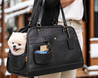 Transportín de lujo de cuero para mascotas, transportín para perros aprobado por aerolíneas, bolsa de viaje para perros pequeños, bolso transportín para gatos, bolsa de viaje de diseño para mascotas, transportín para cachorros