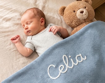 Personalised Baby Blanket, Custom Embroidered Name Swaddle, Thoughtful Baby Name Present for New Parents