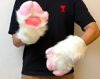 Custom White Fluffy Sheep Hooves with Pink Pad, Cute Fursuit Goat Paws for Furry Cosplay, Whimsical Halloween Costume, Gift for Animal Lover