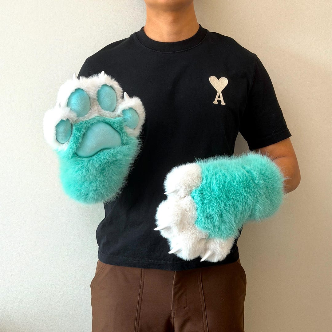Mintpaws Custom Furry Hand Paws, Mint Green & White Fursuit Paws, Fluffy Pastel ...