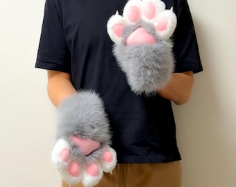 Custom Wolf Fursuit Paws with Squeakers, Cartoon Style Gray Fox Gloves, Kawaii Cosplay Accessories for Furry Fandom, Anime Halloween Gift
