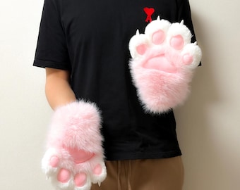 Soft Pastel Pink Cat Paws with Squeaker, Kawaii Cosplay Animal Gloves for E-girls and Streamers, Teens Halloween Gift, Rave & Party Dress Up