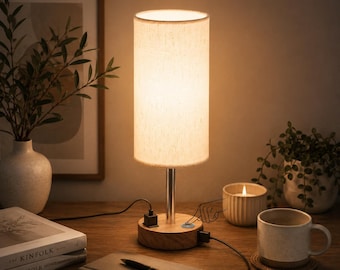 Bedside Table Lamp with USB C Charging Port, Touch Dimmable Nightstand Lamp, Aesthetic Desk Lamp Bedroom Living Room