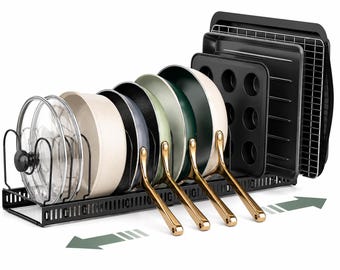 Expandable Pan Organizer Rack for Cabinet 12 Divider Pot and Pan Organizer Cookware Rack Pan Storage Lid Holder Kitchen Black