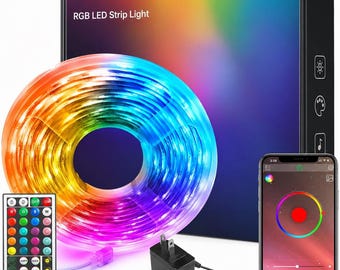 LED Strip Lights 100FT RGB LED Strip Light Color Changing Music Sync App Remote Control Bedroom Kitchen Ceiling Room Decor Lights