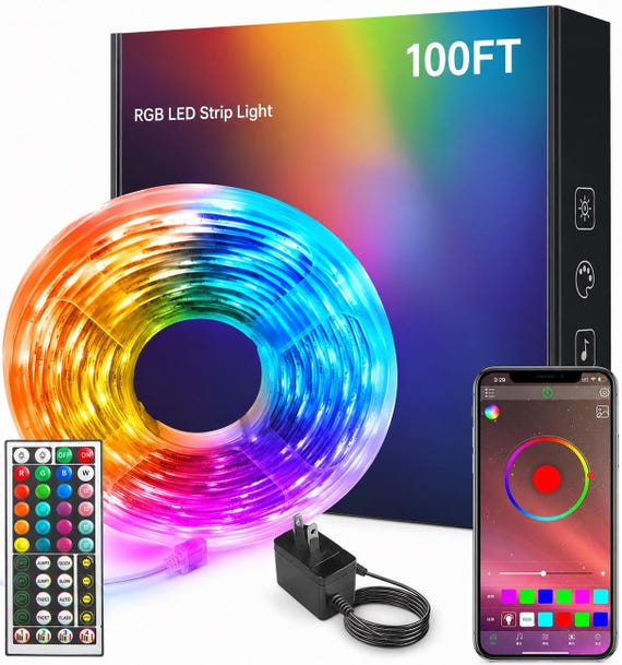LED Strip Lights 100FT RGB LED Strip Light Color Changing Music Sync App Remote Control Bedroom Kitchen Ceiling Room Decor Lights