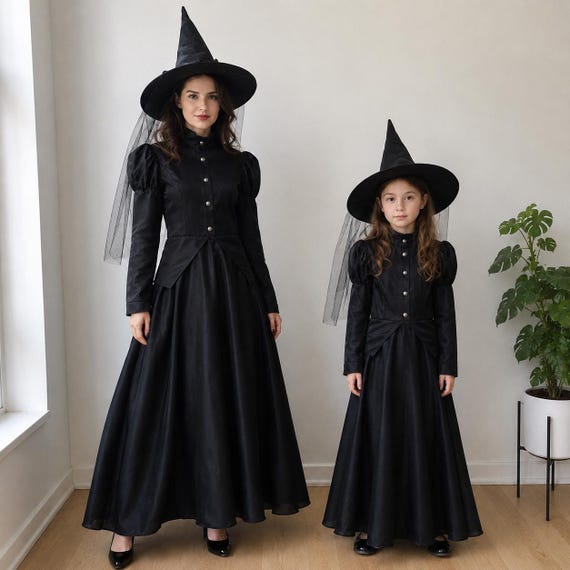 Classic Black Witch Dress Costume for Women Girls Halloween Party Cosplay Outfit