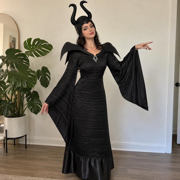 Dark Witch Costume Gothic Maleficent Inspired Halloween Cosplay Dress For Women Party