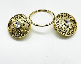 Clip para vestido de doble escudo, centro de diamantes de imitación en tono dorado, capa, bufanda, suéter