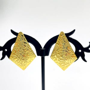 Vintage Gold Tone Pierced Earrings Textured Abstract Geometric Statement Retro