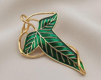 Grüne Emaille Efeu Blatt Brosche - Sterling Silber Elfen Umhang Anstecknadel