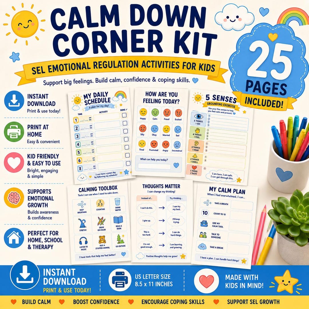 Calm Down Corner Kit Printable | SEL Emotional Regulation Activities ...