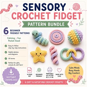 Sensory Crochet Fidget Pattern Bundle PDF, 6 Beginner Calming Toys for Busy Hands