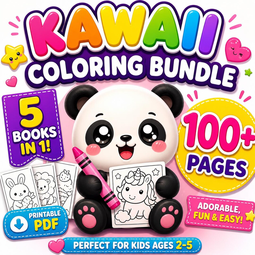 Printable Kawaii Coloring Book Bundle for Kids | 100+ Coloring Pages ...